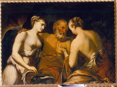 Lot and his Daughters - Målning av Matteo Pacelli (1651-1732), olja på duk, sent 1600-tal - Lot och hans döttrar, Olja på duk av Matteo Pacelli - Statens friluftsmuseum Tsarskoye Selo, St Petersburg av Matteo Pacelli