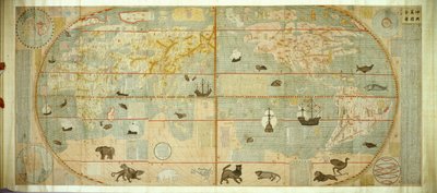Kunyu Wanguo Quantu-karta över världens myriader av länder, 1602. av Matteo Ricci