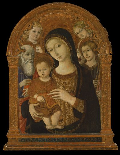 Die Jungfrau und das Kind zwischen den Heiligen Johannes dem Evangelisten, Jakobus und zwei Engeln, ca. 1480-1490 von Matteo di (c.1430-95) Giovanni