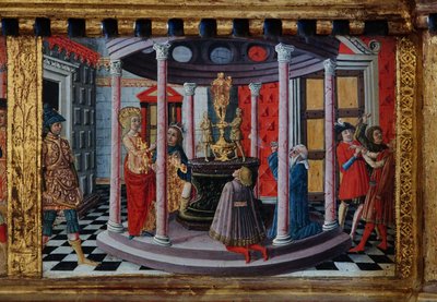 Madonna mit Kind und den Heiligen Jakobus, Augustinus, Bernhardin und Margarete, erste Jahrzehnte des 14. Jahrhunderts von Matteo di (c.1430-95) Giovanni