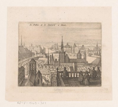 Ansikte i Paris Le Palais et le louvre i Paris (titel på objekt) Sju franska landskap och stadsbilder (serietitel) av Matthäus Merian (I)