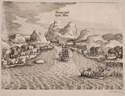 Beskrivning av Hornøen (Horn Island) av Matthäus Merian d.Æ.