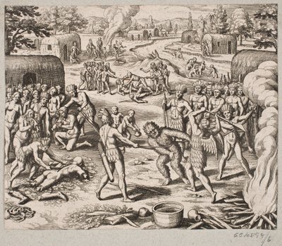 När de fångar en av deras fiender avrättas de på barbariskt och omänskligt sätt och äts upp av Matthäus Merian d.Æ.