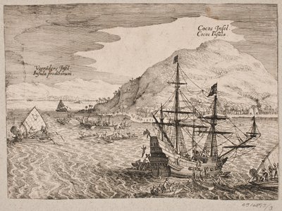 Om holländarnas landstigning på Kokosøen av Matthäus Merian d.Æ.