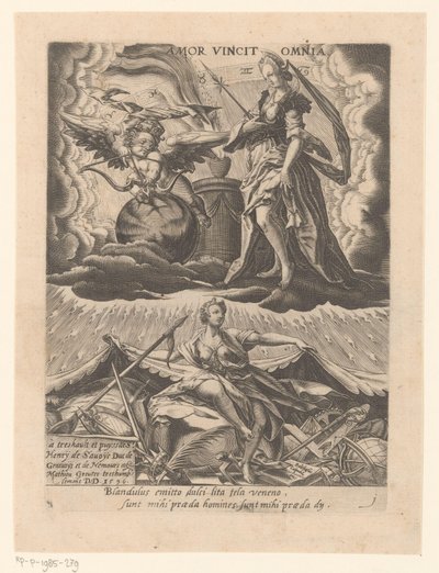 triomf der kärlek Amor vincit omnia (titel på objekt) Zes triomfen van Petrarca (serietitel) av Matthaus Greuter