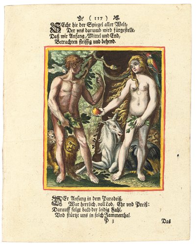 Adam och Eva, ca 1700-1725 av Matthaus Merian