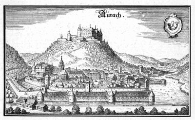 Aurach - utdrag ur Topographia Sueviae (Schwaben) av Matthaus Merian