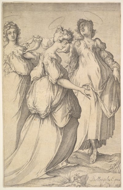 Tre haloed kvinnofigurer, ca. 1610-50. av Matthaus Merian