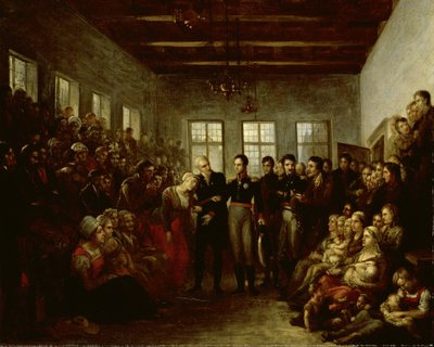 Prinsen av Orange besökte översvämningsoffer vid Almoners Orphanage, Amsterdam, den 14 februari 1825 av Mattheus Ignatius van Bree