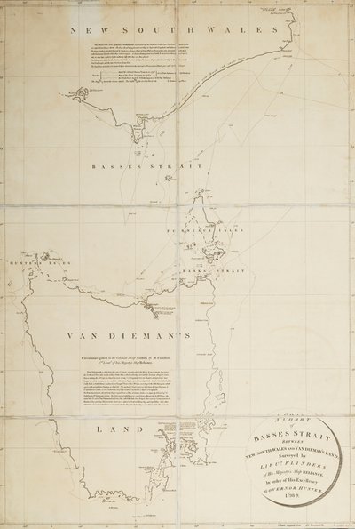 En karta över Basses Straight mellan New South Wales och Van Diemans Land kartlagd av löjtnant Flinders på HMS 