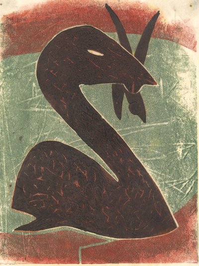 Swan, 2013 (linoleumsnitt) av Matthew Hilton