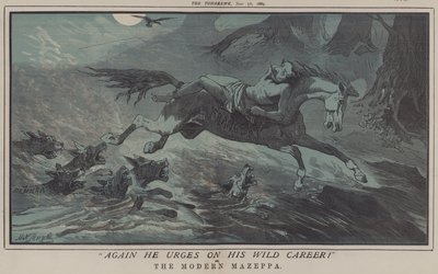 Återigen manar han på sin vilda karriär! eller, The Modern Mazeppa (färg litho) av Matthew