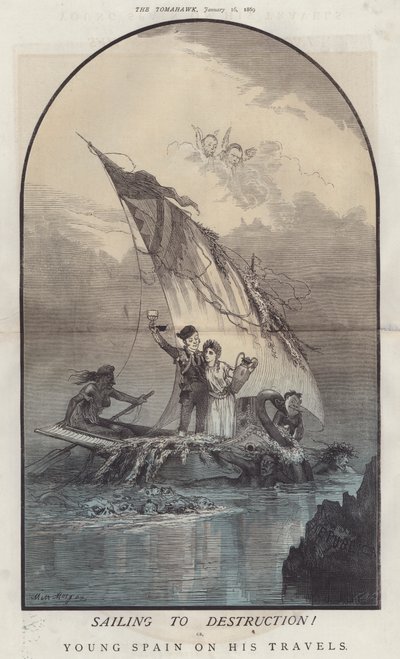 Att segla till förstörelse! eller, Unga Spanien på sina resor (färg litho) av Matthew