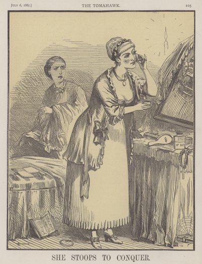 Hon böjer sig för att erövra (färg litho) av Matthew