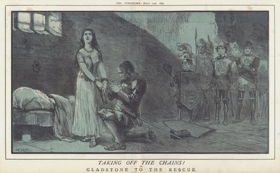 Tar av kedjorna! eller, Gladstone till räddningen (färg litho) av Matthew