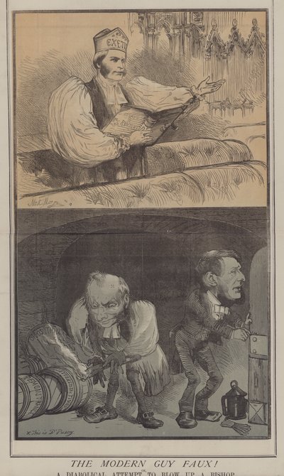 Den moderna killen Faux! eller, ett djävulskt försök att spränga en biskop (färg litho) av Matthew