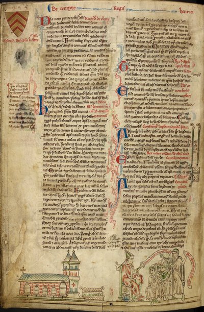 Royal 14C VII, f.138v Westminster Abbey and the Shrine of St. Edward; till höger, påven Innocentius IV vid konciliet i Lyon, illustration från 