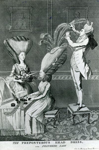 Den besvärliga huvudbonad eller fjäderdamen, 1776 av Matthew or Matthias Darly