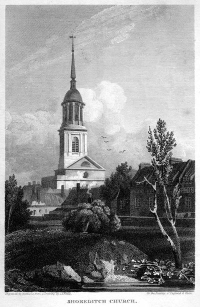 Shoreditch Church, London, 1815. av Matthews