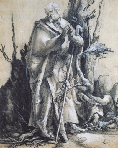 Johannes i skogen, ca 1515, av Matthias Grunewald (1470-1528), svart krita på papper, 37x29 cm. Tyskland av Matthias (c.1480 1528) Grunewald
