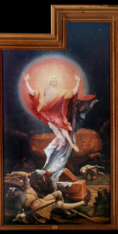 Altartavla av Issenheim (eller Isenheim): "" Uppståndelsen""" Paneler av Mathis Neithardt Gothardt dit Matthias Grunewald (1480-1528) (ec.all.) 1512-1516 Colmar, Musee Unterlinden av Matthias (c.1480 1528) Grunewald