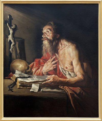 Saint Jerome, Oljemålning på duk av Mathias Stomer (Matthias Stom) (1600-efter 1650) - Fotografi, KIM Youngtae, Nantes, Nantes Museum of Fine Arts av Matthias (c.1600 p.1650) Stomer