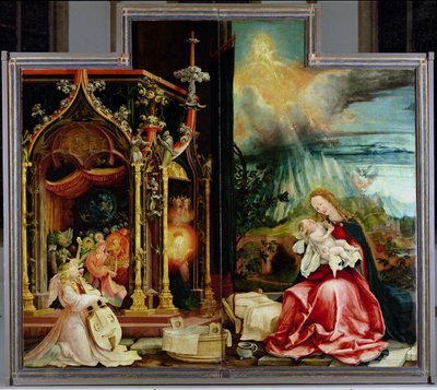 Isenheim altartavla. Centralpanel: Konsert av änglar och födelse, 1506-1515 av Matthias Grünewald