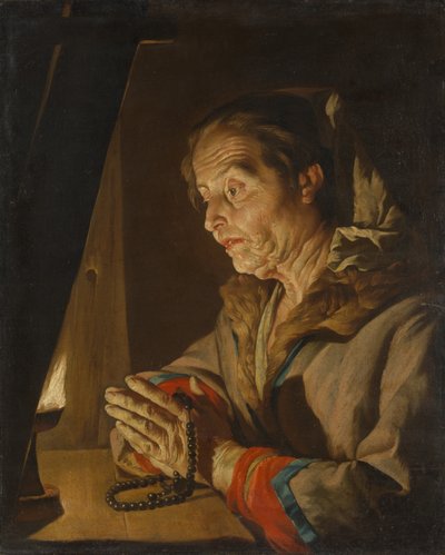 Old Woman Praying, sent 1630-tal eller tidigt 1640-tal. av Matthias Stomer