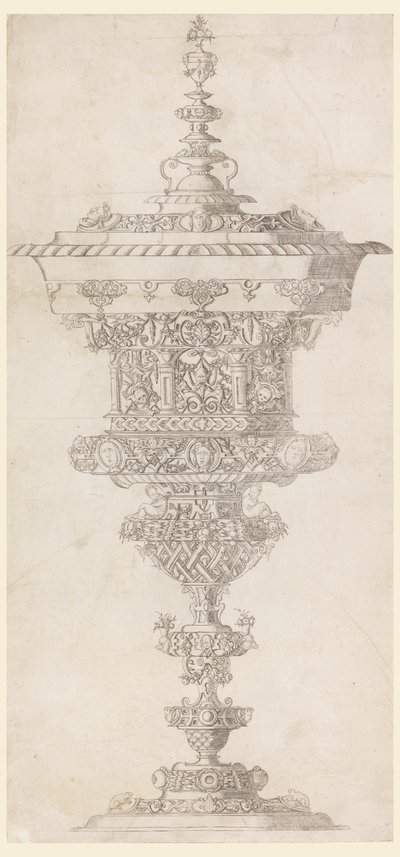 Stående kopp med lock, från "Novum opus cratero graphicum..." av Matthias Zündt