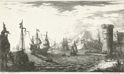 Hamn med fartyg som seglar in av Matthieu van Plattenberg