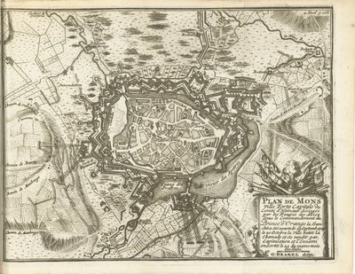 Beleg van Bergen, 1709 Karta över Mons Ville Forte (...) Belägrad av Alliez-trupper. under befäl av Prinsen av Orange (...) (titel på objekt) av Matthijs Pool (possibly)