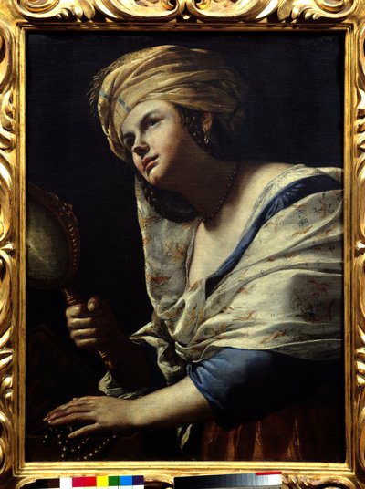 Vanite Woman with Turban and Mirror - Målning av Mattia Preti (1613-1699) 1600-talets Florens, Uffizierna av Mattia Preti