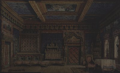 Scenografi för teaterpjäsen Ivan den förskräckliges död av A. Tolstoy av Matvey Andreyevich Shishkov
