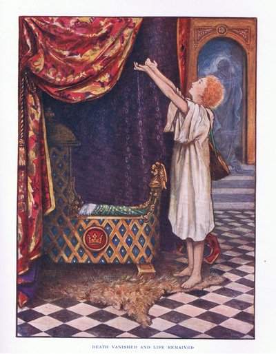 Döden försvann och livet återstod, illustration från Lady And Fairy Tales, 1914 av Maud Tindal Atkinson