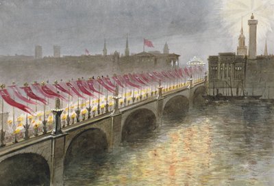 Utsikt över London Bridge natten då prinsessan Alexandra av Danmark anlände, 1863 av Maul
