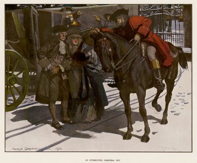 Ett julbesök avbrutet av en landsvägsman (färg litho) av Maurice (after) Greiffenhagen