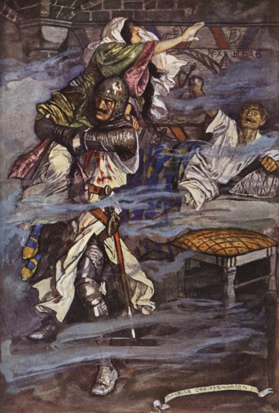 Illustration till Ivanhoe av Sir Walter Scott (färglitografi) av Maurice (after) Greiffenhagen