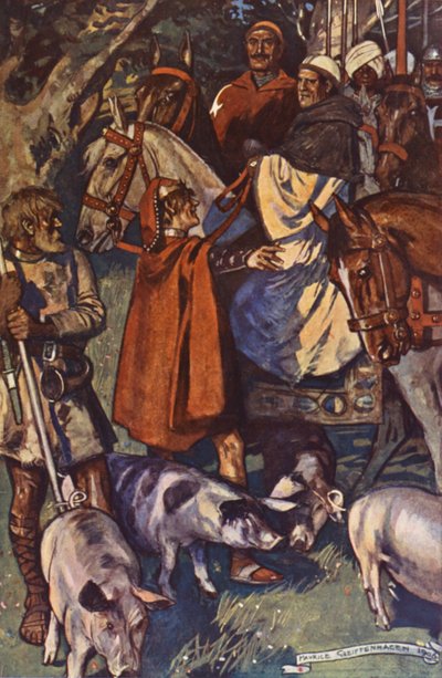 Illustration till Ivanhoe av Sir Walter Scott (färglitografi) av Maurice (after) Greiffenhagen