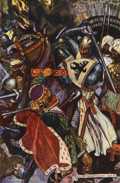 Illustration till Ivanhoe av Sir Walter Scott (färglitografi) av Maurice (after) Greiffenhagen
