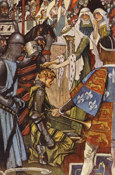 Illustration till Ivanhoe av Sir Walter Scott (färglitografi) av Maurice (after) Greiffenhagen