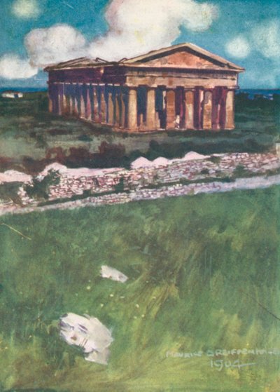 Neptunustemplet, Paestum (färglitografi) av Maurice (after) Greiffenhagen