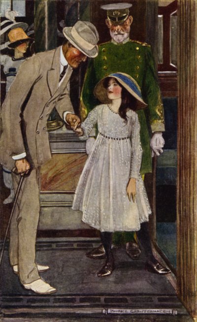 Besök i Bagdad: Entering the Elevator (färg litho) av Maurice (after) Greiffenhagen