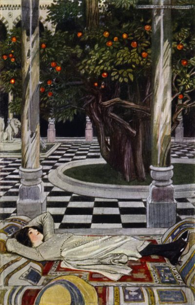 Besök i Bagdad: In the Forecourt (färg litho) av Maurice (after) Greiffenhagen
