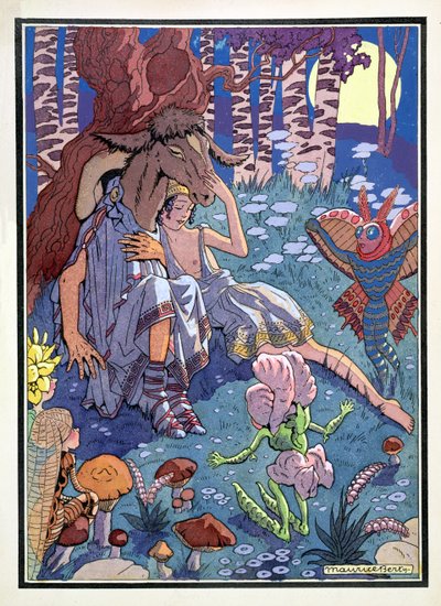 "En midsommarnattsdröm", scen från pjäsen av William Shakespeare (1564-1616) (litho) av Maurice Berty