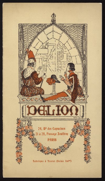 Omslagsillustration till hattkatalog utgiven av Delion, Paris, 1908 (litho) av Maurice Berty