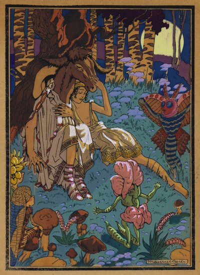Illustration till Shakespeares En midsommarnattsdröm (lito i färg) av Maurice Berty