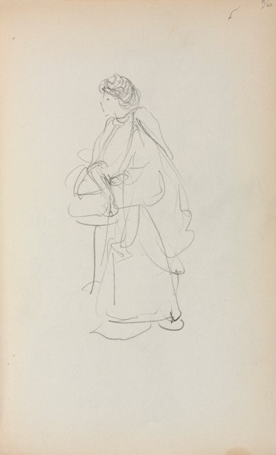 Italiensk skissbok: Stående kvinna som håller i en väska sida 56, 1898-1899. av Maurice Brazil Prendergast