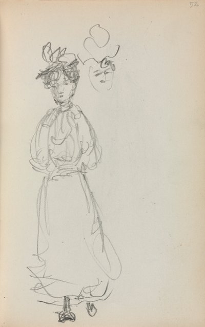 Italiensk skissbok: Stående kvinna, ansiktssida 52, 1898-1899. av Maurice Brazil Prendergast