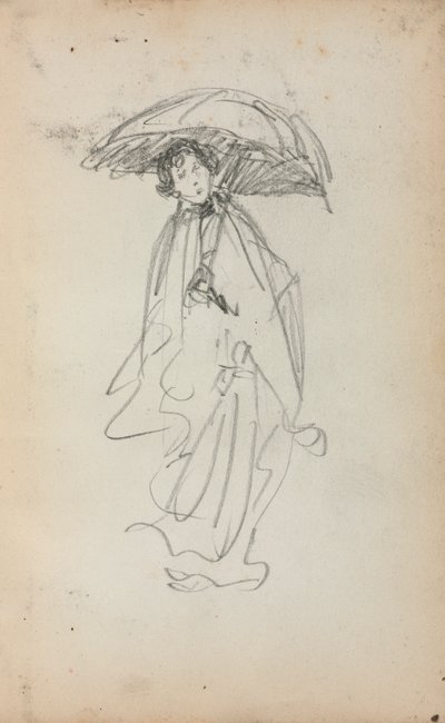 Italiensk skissbok: Stående kvinna med parasoll sida 259, 1898-1899. av Maurice Brazil Prendergast