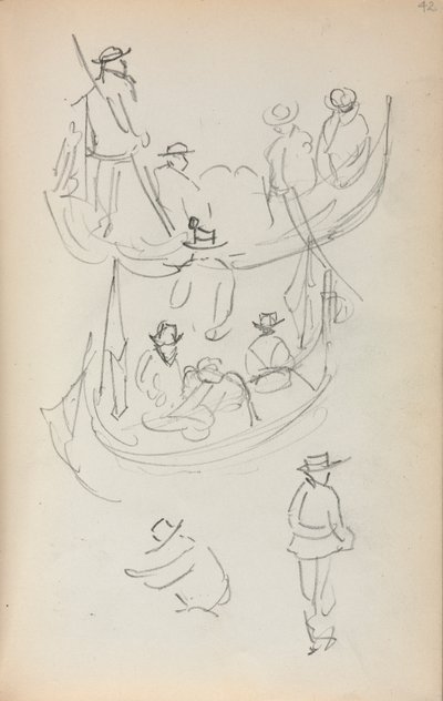 Italiensk skissbok: Två gondoler med figurer, 1898-1899. av Maurice Brazil Prendergast